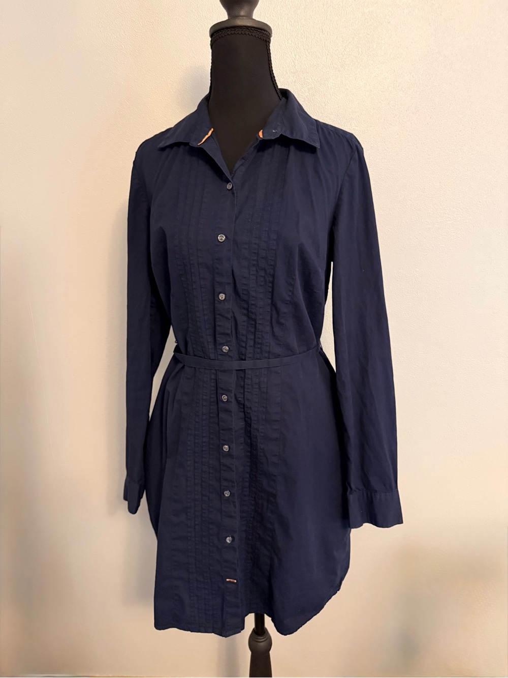 Tommy Hilfiger Navy Long-Sleeve Shirt Dress with Tie Waist